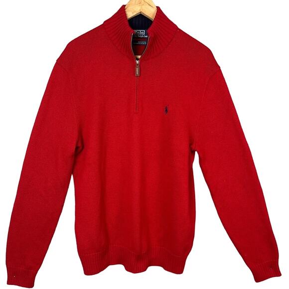 Vintage 90's Polo Ralph Lauren Men’s  3/4 Zip Mock Neck Sweater Red M Preppy - Picture 1 of 9
